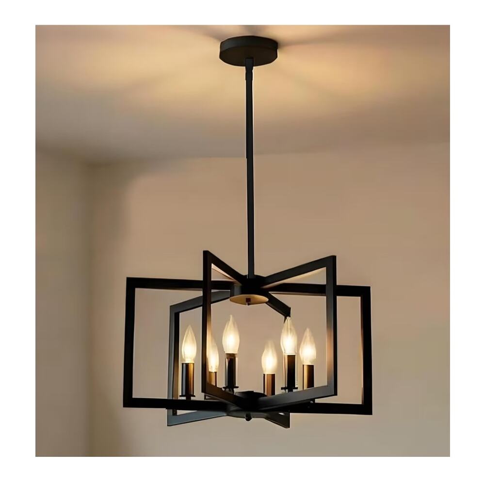 Modern 6-Light Black Farmhouse Chandelier Geometric Pendant Light Fixture